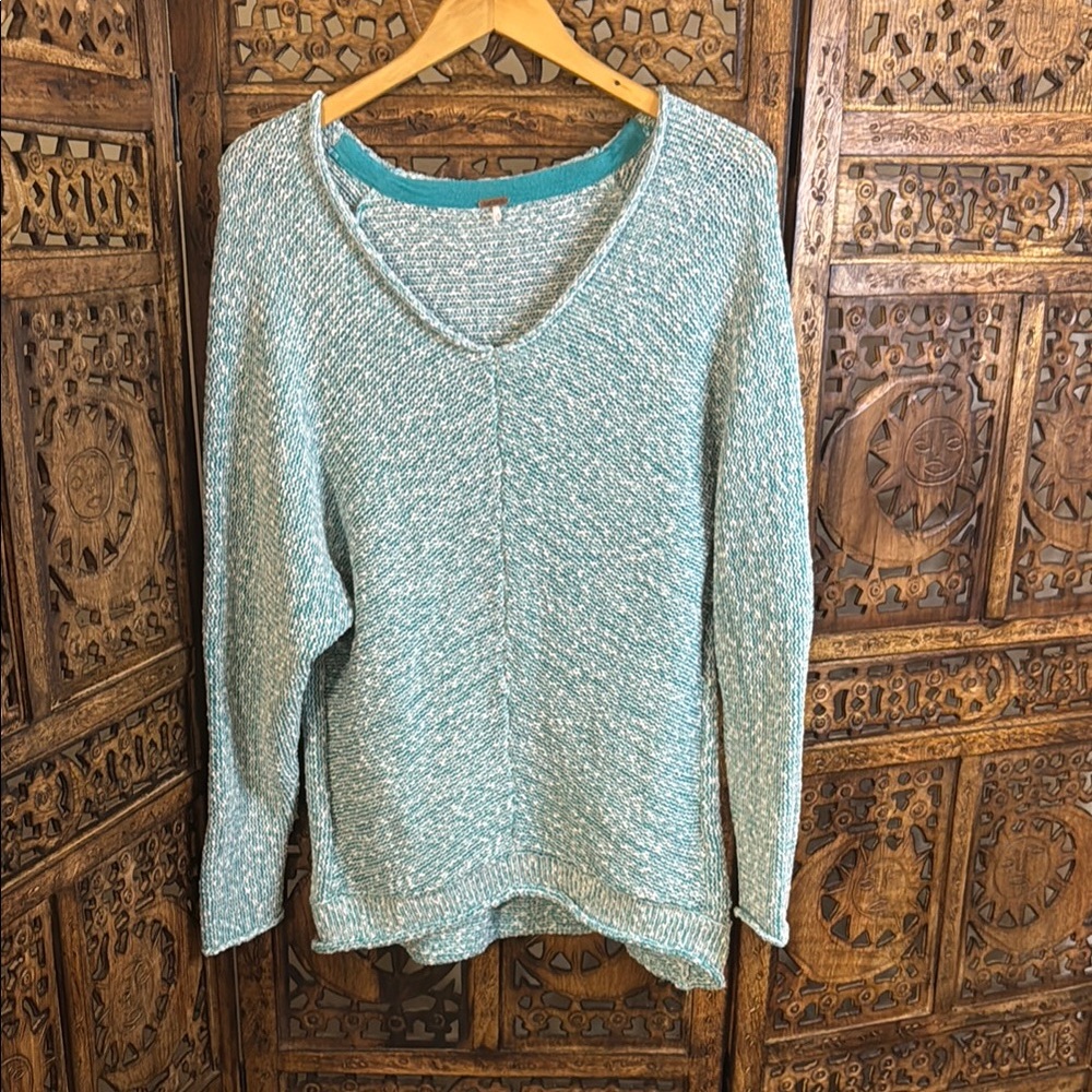Free People Teal V-Neck Sweater